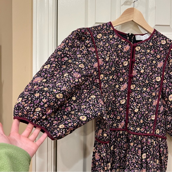 NEW Hunter Bell Brenner Dress Quilted Puff Sleeve Midi Size 6 Midnight Floral - Picture 5 of 13